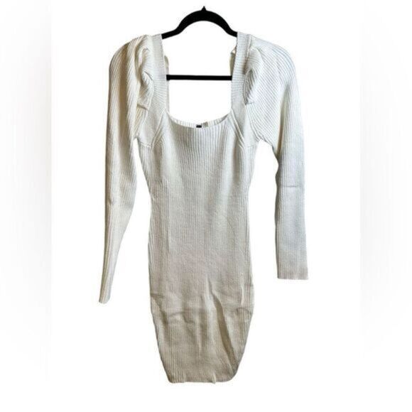 NWOT Women’s White Ribbed Long Sleeve Bodycon Sweater Dress Open Back - Size L - Picture 1 of 4